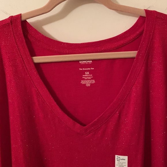 NWT Sonoma Everyday Tee holiday red w/gold sparkles cotton stretchy size 5x - Picture 5 of 11